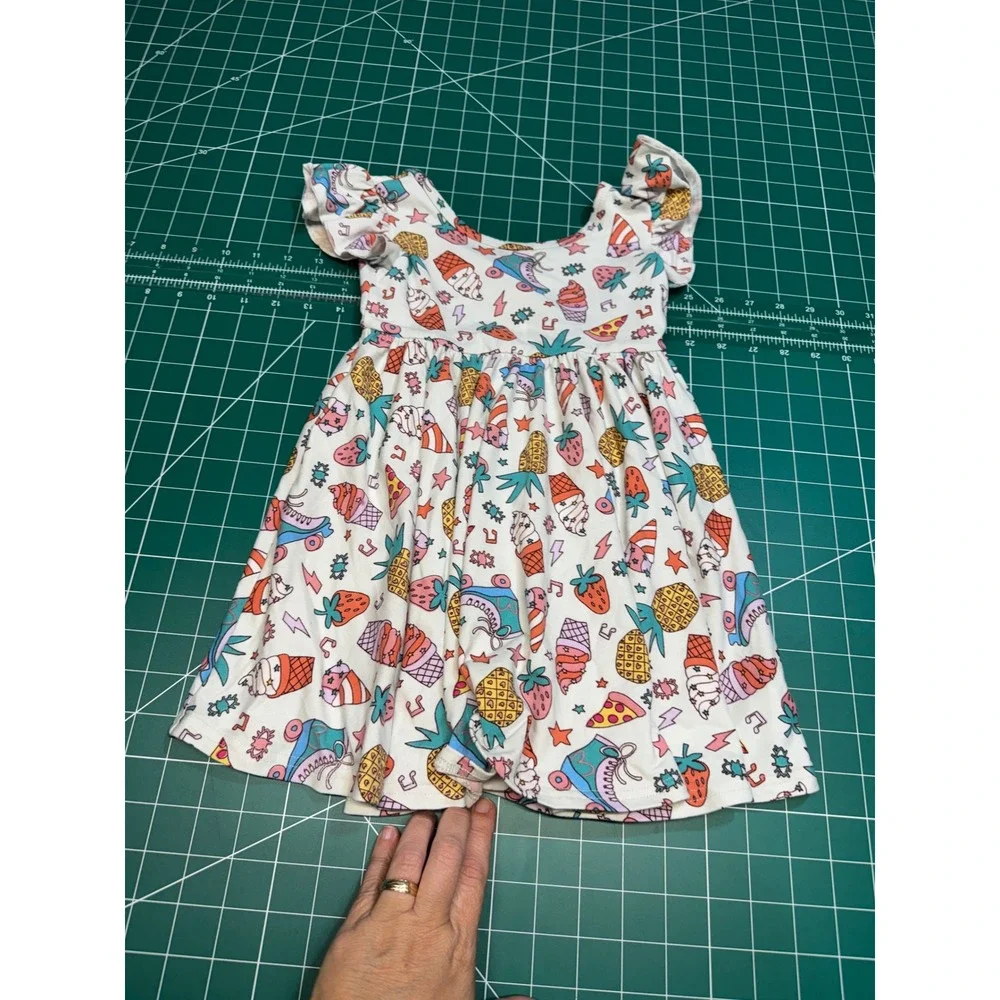 Dot Dot Smile Girls Flutter Sleeve Dress White Summer Novelty Print 2T
